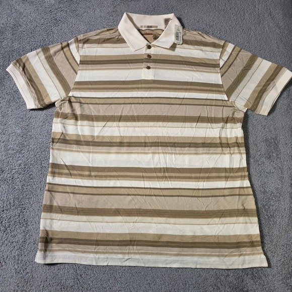 Caribbean Other - Caribbean Mens L Polo Shirt Sunlight Tan‎ Striped Silk Cotton S65KR460 Short Slv